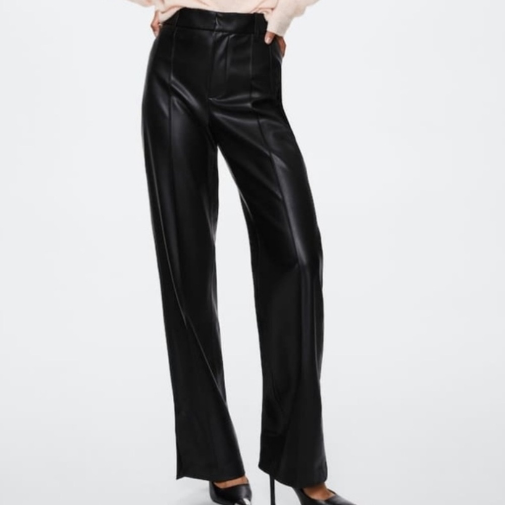 Mango Black Wide Leg Flare Pants with Ankle Slits - Picture 2 of 8